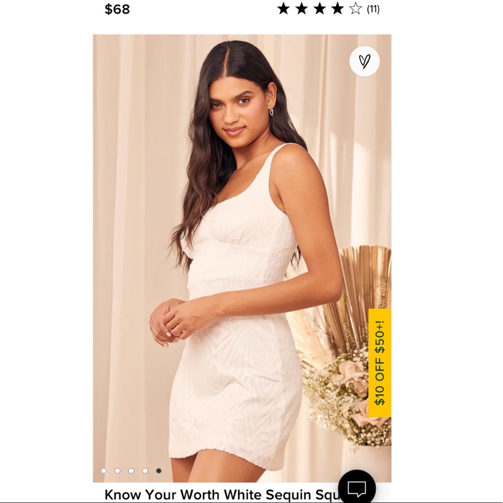 Lulu’s know your worth white square neck sequin mini dress SMALL